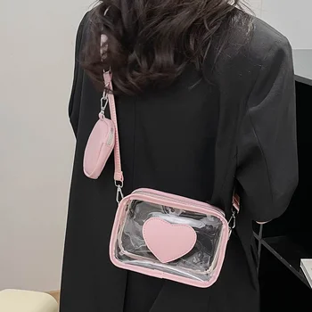 Прозрачная сумка из ПВХ, кошелек для телефона, маленькая женская сумка через плечо с сердечком, розовая сумка, одобренная стадионом для концертов и фестивалей