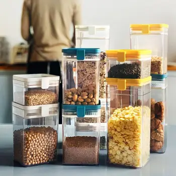 Прозрачный Влагостойкий Герметичный контейнер для кухонных банок для хранения продуктов Высококачественный пластиковый материал, прочный и безопасный