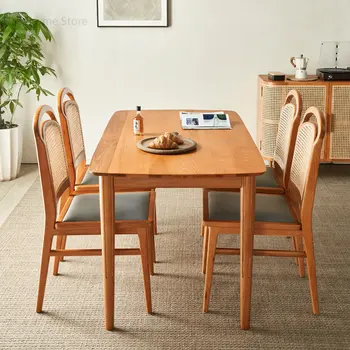 Простой обеденный стол из ротанга, современные обеденные столы из массива дерева, японская мебель для столовой в маленькой квартире