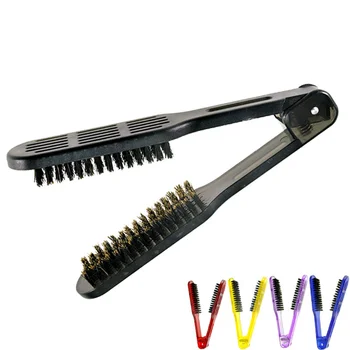 Расческа для выпрямления Двухсторонняя щетка для волос, зажим для парикмахерских Щетина из натуральных волокон, расческа для укладки волос