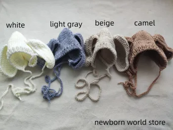 реквизит для фотосъемки новорожденных хлопчатобумажная пряжа, шапки с заячьими ушками