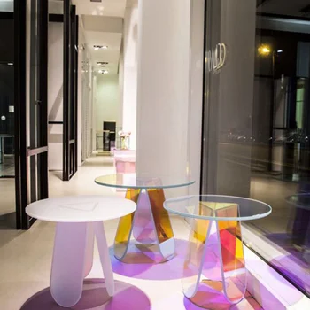 Рекламный Акриловый красочный прозрачный бытовой журнальный столик, приставной столик, розовый акриловый столик