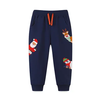 Рождественские спортивные штаны для девочек с аппликацией в виде оленя, Осенние модные Спортивные Детские штаны на завязках, штаны для дошкольников