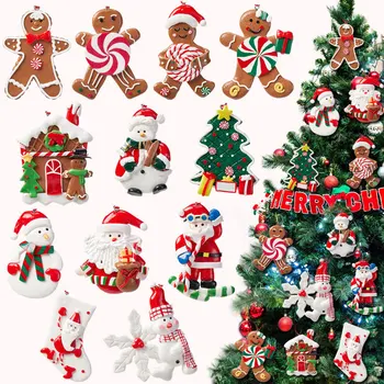Рождественские украшения, Пряничный человечек из мягкой глины, Санта-Клаус, Маленький кулон, Новый продукт, Подвеска в виде Рождественской елки, Рождественский подарок