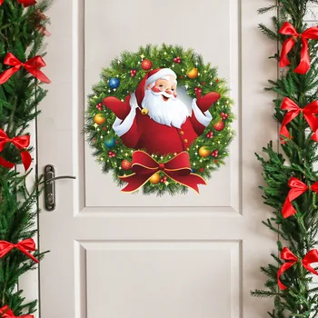 Рождественский венок, Наклейка Санта-Клауса на стену, Украшение стены, Самоклеящаяся Входная дверь, Стекло витрины Магазина, Новогодний плакат