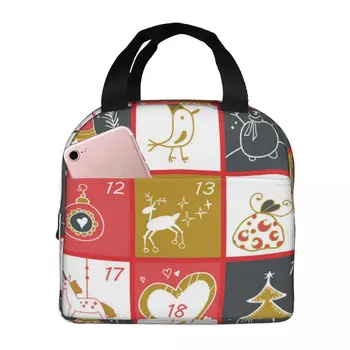 Рождественский Календарь с зимними животными, портативная изолированная Оксфордская сумка для ланча, многоразовый ланч-бокс, органайзер для ланча, термосумка-холодильник