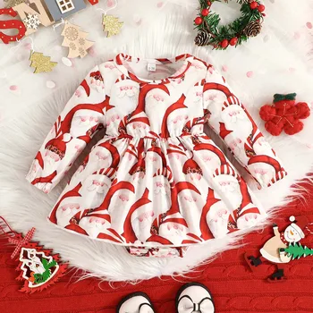 Рождественский комбинезон для маленьких девочек Осенний комбинезон с мультяшными принтами Санта-Клауса, Боди для новорожденных, костюмы для Рождественской вечеринки.