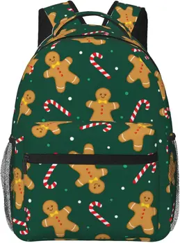 Рождественский пряничный человечек и леденцовый тростник Легкий рюкзак для ноутбука для женщин и мужчин, сумка для книг для колледжа, повседневный рюкзак, дорожная сумка