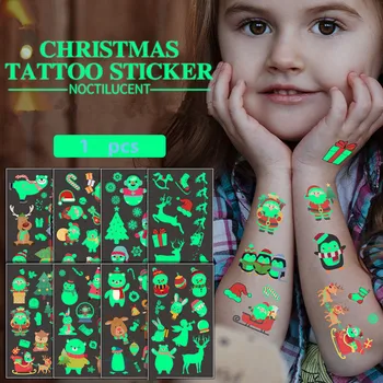 Рождественское украшение, светящаяся наклейка с татуировкой, водонепроницаемая наклейка со снежинкой, мультяшное лицо, Светящаяся наклейка, детские игрушки, Новый год 2022 Navidad