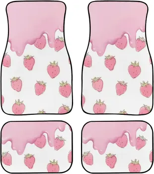 Розовые автомобильные коврики для пола Коврик для ног клубничное мороженое В любую погоду Универсально подходит для салона автомобиля Седан