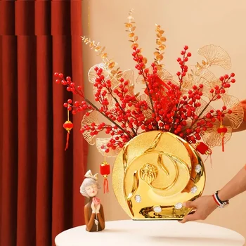 Роскошная керамическая ваза Стереоскопическая композиция из засушенных цветов, качающаяся тарелка, украшения для входа в гостиную, украшения для дома