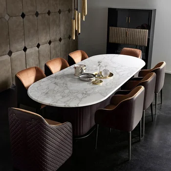роскошный итальянский кожаный обеденный стол и стулья 6 роскошных обеденных стульев современная мраморная мебель для столовой настольный набор