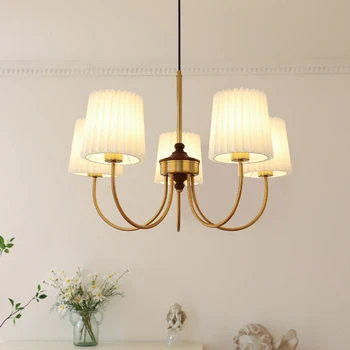 Светодиодная люстра для гостиной, столовой, спальни, кухни, Потолочный подвесной светильник, Бронзово-золотой абажур, Ретро-светильник во французском стиле