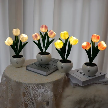 Светодиодная настольная лампа в виде тюльпана, имитирующая цветочную атмосферу, лампа с рассеянным ночным освещением, украшение дома в спальне для подарка подруге
