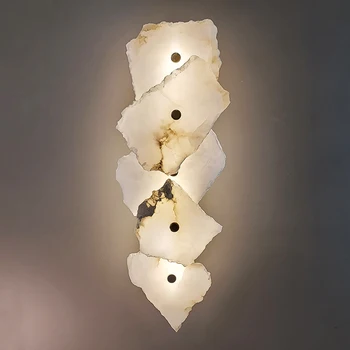 Светодиодный настенный светильник из натурального Мрамора, Медь, Роскошное Новизна, Бра для спальни, гостиной, столовой, Декор стен, Современный художественный дизайн