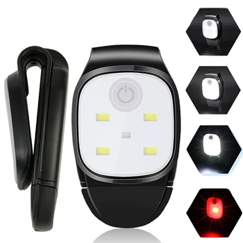 Светодиодный фонарик-клипса, 4 режима освещения, USB Перезаряжаемый светильник-клипса, предупреждение о безопасности, ходовые огни для ночных прогулок, рыбалки