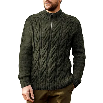 Свитер Модная мужская одежда на молнии Y2K Осенний свитер Мужской Однотонный пуловер с воротником наполовину и длинными рукавами, свитера