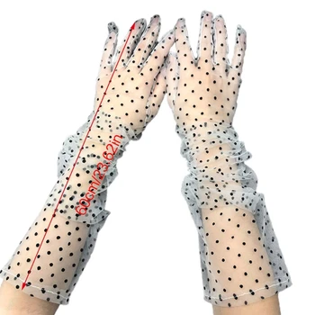 Сетчатые длинные перчатки, кружевные длинные перчатки, женские перчатки в горошек, прозрачные танцевальные перчатки, прямая поставка