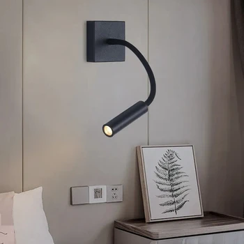 Скандинавские современные светодиодные гибкие настенные светильники Creative Adjust Black для отдельной комнаты, прикроватной тумбочки в гостиной отеля, многоцветных ламп для чтения