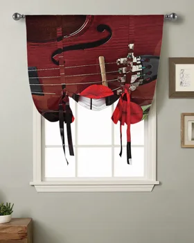 Скрипка, красные розы, пианино, цветок, Кухня, Короткий карниз для штор, карманные шторы, домашний декор, маленькое окно, Римские шторы на завязках