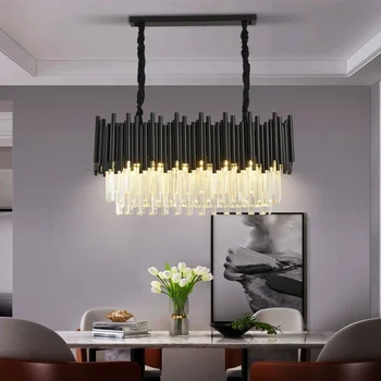 современная черная люстра для столовой, роскошный кухонный остров, хрустальный светильник, овальный дизайн, домашний декор, светодиодная лампа cristal