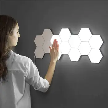 Современные светодиодные ночники Quantum Night Lamp Сенсорное освещение Гостиной Установка своими руками Спальни Магнитные модульные шестиугольники