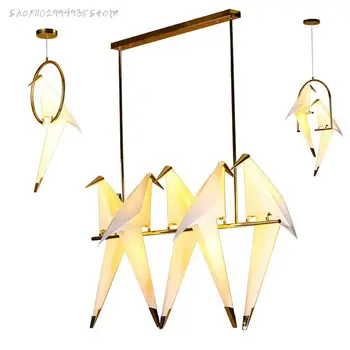 Современный бумажный журавль, железная люстра с птичьим дизайном, креативная золотая светодиодная лампа для спальни-лофта, кабинета, фойе, столовой, детской комнаты
