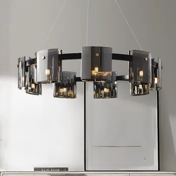 Современный круглый Роскошный Светодиодный подвесной светильник из черного стекла, Декоративные люстры для гостиной, светодиодный светильник, лампа G9, Освещение для кухни