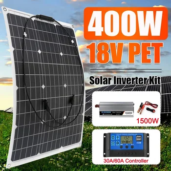 Солнечная энергетическая система 220 В, 400 Вт, солнечная панель, зарядное устройство, комплект инвертора 220 В / 1500 Вт, полный контроллер, домашняя сеть, Телефонная панель для лагеря
