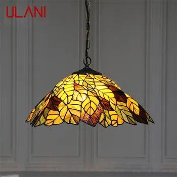 Стеклянный подвесной светильник ULANI Tiffany с креативным рисунком листьев, светодиодный подвесной светильник, декор для дома, столовой, спальни, отеля