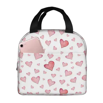 Сумка для ланча с рисунком розового сердечка для женщин, большой многоразовый изолированный ланч-бокс для работы, складная сумка для офиса для взрослых