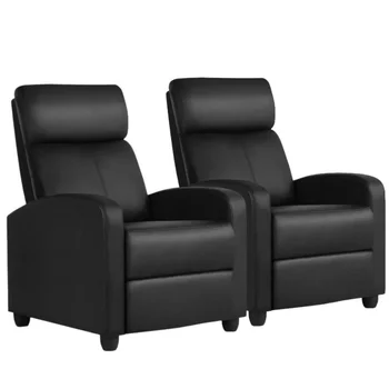 Театральное кресло Easyfashion из искусственной кожи с Откидной спинкой, Комплект из 2 предметов, Черный роскошный современный диван