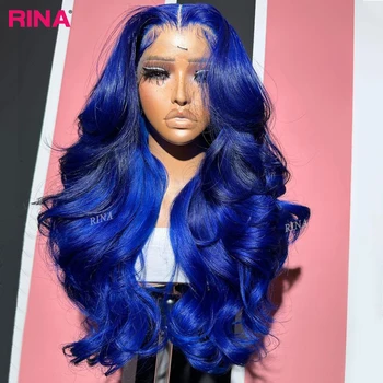 Темно-синие 13x6 Прозрачных кружевных фронтальных париков из человеческих волос для чернокожих женщин, бразильская объемная волна, синий парик с кружевной застежкой 5x5