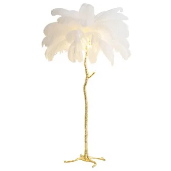 Торшер из перьев в скандинавском стиле высотой 170 см, прикроватная тумбочка для девочек, декоративная лампа для гостиной, торшер из страусиных перьев, белый, розовый