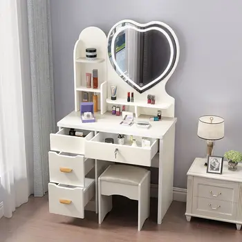 Туалетный столик, современные минималистичные ящики и табурет, спальня, Небольшая квартира, Простая Современная мебель для хранения с зеркалом