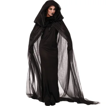 Ужас Косплей Ведьма Женщины Страшный Зомби Вампир Хэллоуин Карнавальный костюм Жуткий Призрак Средневековая Накидка с капюшоном День Мертвых