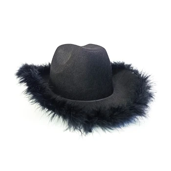 Утепленная ковбойская шляпа Женская мужская фетровая ковбойская шляпа с мишурным декором Шляпа