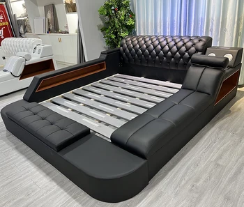 Фабрика Фошань настраивает умную кровать с массажной музыкой, дизайн с регулируемым подголовником, умная кровать татами оптом от фабрики
