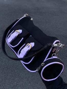 Фантазийная фиолетовая Милая контрастная женская сумка подмышками 2023, Новые универсальные сумки для девочек большой емкости, повседневная сумка через плечо