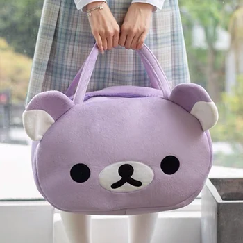 Фиолетовые плюшевые сумки через плечо Rilakkuma для женщин с головой медведя, милые сумки-тоут, большие женские дорожные сумки с рисунком Каваи, сумочка для путешествий