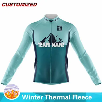 Фирменное название команды, Зимняя велосипедная майка, мужской топ для велоспорта, одежда для велоспорта, майо, термо-флисовая велосипедная одежда