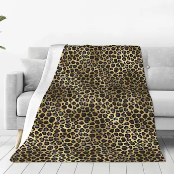 Фланелевое одеяло с леопардовым принтом, черное с золотом, супер мягкое покрывало для гостиной, покрывало для путешествий, покрывало для дивана