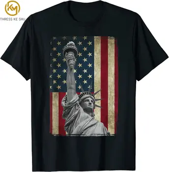 Футболка С американским флагом и статуей Свободы, повседневная хлопковая мужская одежда, футболки Four Seasons на каждый день, графические футболки