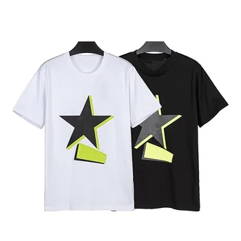 Футболка с коротким рукавом с буквенным логотипом Angels, принтом в виде пятиконечной звезды, Мужская и женская Свободная хлопковая пара, модная повседневная футболка