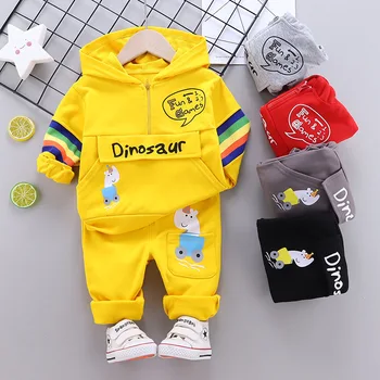 Хлопковая толстовка с динозавром для маленьких мальчиков, спортивные топы с капюшоном, комплект одежды для малышей, спортивный костюм, детская весенне-осенняя одежда