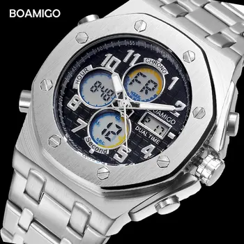 Часы бренда BOAMIGO мужские спортивные часы цифровые кварцевые часы с двойным дисплеем наручные часы с ремешком из нержавеющей стали Relogio Masculino