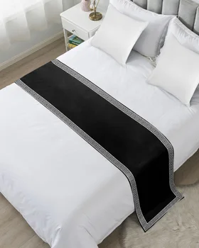Черная дорожка для кровати с простым китайским рисунком, украшение дома, отеля, Флаг для кровати, свадебное полотенце для кровати в спальне