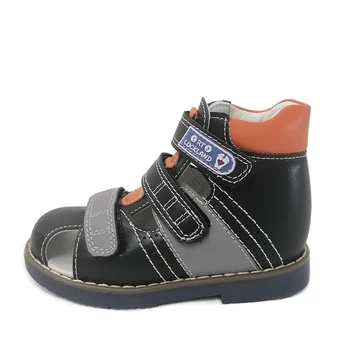 Черная ортопедическая обувь для мальчиков, кожаные школьные сандалии для малышей, Детская обувь для плоскостопия на цыпочках с супинатором
