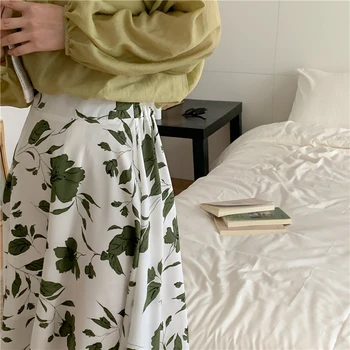 Шикарная юбка с цветочным рисунком, винтажное Праздничное элегантное Женское платье с высокой талией, Корейская мода, весна-лето, женские длинные юбки