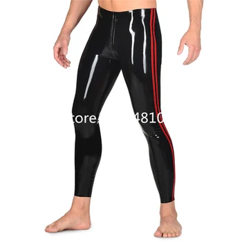 Штаны из натурального латекса, обтягивающие леггинсы для мужчин, сексуальные штаны из латексной резины, черные с красным